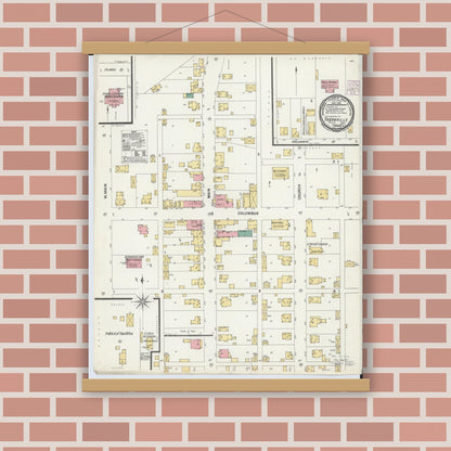 Old map wall art mockup — magnetic wood frame on brick wall — Sanborn Fire Insurance Map from Thornville, Perry County, Ohio (1901), Sheet #0001