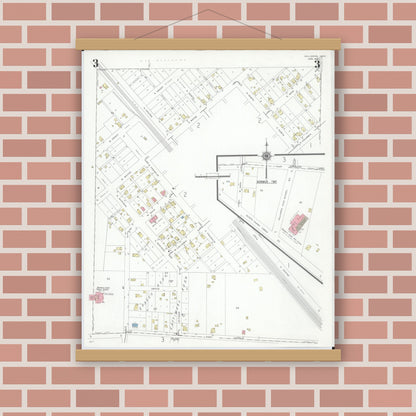 Old map wall art mockup — magnetic wood frame on brick wall — Sanborn Fire Insurance Map from Hilliards, Franklin County, Ohio (1946), Sheet #0003