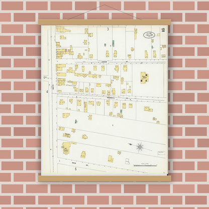 Old map wall art mockup — magnetic wood frame on brick wall — Sanborn Fire Insurance Map from Islip, Suffolk County, New York (1902), Sheet #0002