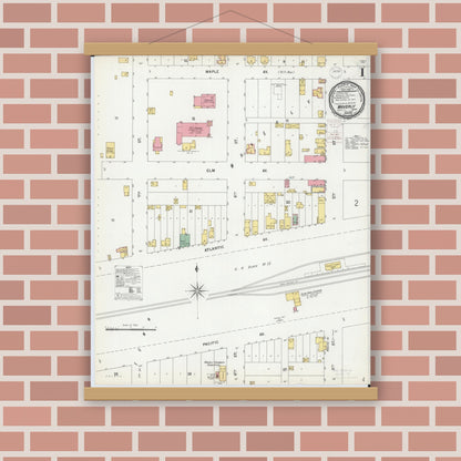 Old map wall art mockup — magnetic wood frame on brick wall — Sanborn Fire Insurance Map from Waverly, Wright County, Minnesota (1899) - Complete Map Set
