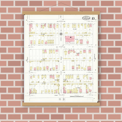 Old map wall art mockup — magnetic wood frame on brick wall — Sanborn Fire Insurance Map from Fort Madison, Lee County, Iowa (1913), Sheet #0013