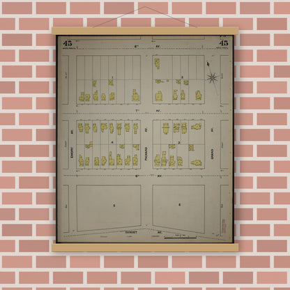 Old map wall art mockup — magnetic wood frame on brick wall — Sanborn Fire Insurance Map from New Jersey Coast, New Jersey Coast, New Jersey (1890), Sheet #0045