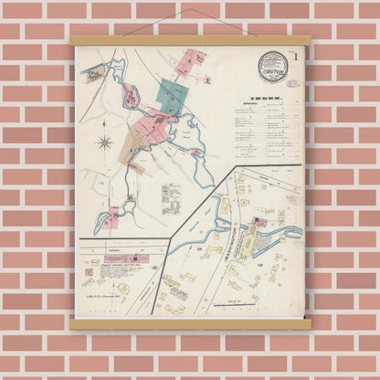 Old map wall art mockup — magnetic wood frame on brick wall — Sanborn Fire Insurance Map from Canton, Norfolk County, Massachusetts (1885) - Complete Map Set