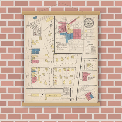 Old map wall art mockup — magnetic wood frame on brick wall — Sanborn Fire Insurance Map from Lawton, Van Buren County, Michigan (1922) - Complete Map Set