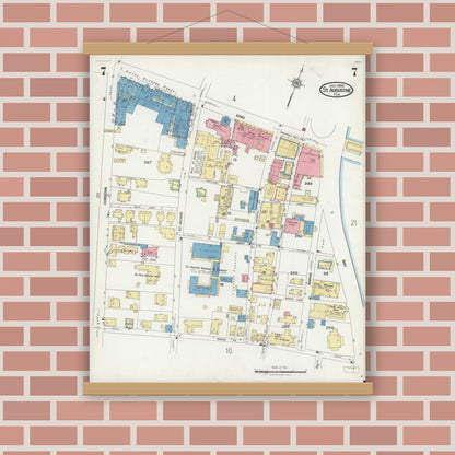 Old map wall art mockup — magnetic wood frame on brick wall — Sanborn Fire Insurance Map from Saint Augustine, Saint John's County, Florida (1924), Sheet #0007