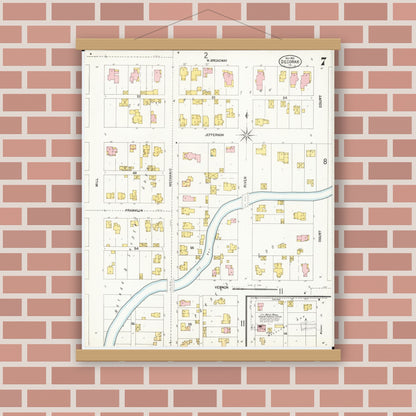 Old map wall art mockup — magnetic wood frame on brick wall — Sanborn Fire Insurance Map from Decorah, Winneshiek County, Iowa (1902), Sheet #0007