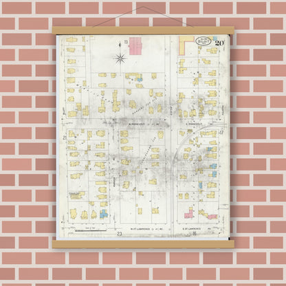 Old map wall art mockup — magnetic wood frame on brick wall — Sanborn Fire Insurance Map from Beloit, Rock County, Wisconsin (1908), Sheet #0020