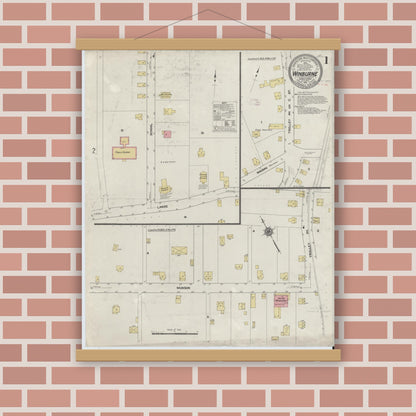 Old map wall art mockup — magnetic wood frame on brick wall — Sanborn Fire Insurance Map from Winburne, Clearfield County, Pennsylvania (1911) - Complete Map Set