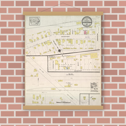 Old map wall art mockup — magnetic wood frame on brick wall — Sanborn Fire Insurance Map from Dixon, Scott County, Iowa (1913), Sheet #0001