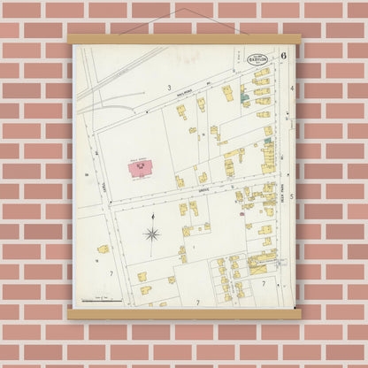 Old map wall art mockup — magnetic wood frame on brick wall — Sanborn Fire Insurance Map from Babylon, Suffolk County, New York (1902), Sheet #0006