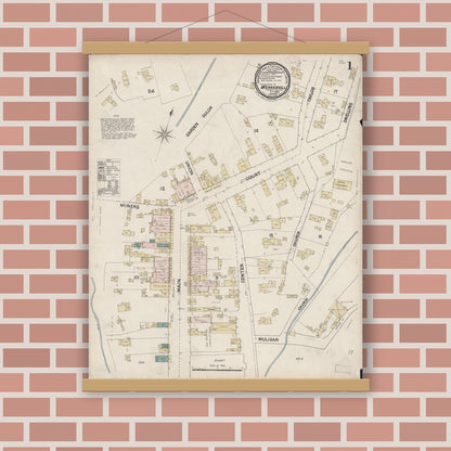 Old map wall art mockup — magnetic wood frame on brick wall — Sanborn Fire Insurance Map from Weaverville, Trinity County, California (1889) - Complete Map Set