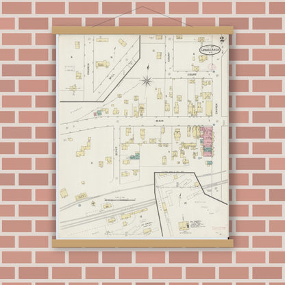 Old map wall art mockup — magnetic wood frame on brick wall — Sanborn Fire Insurance Map from Canaseraga, Allegany County, New York (1894), Sheet #0002