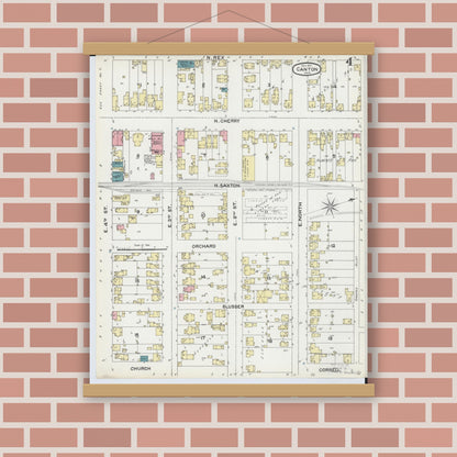 Old map wall art mockup — magnetic wood frame on brick wall — Sanborn Fire Insurance Map from Canton, Stark County, Ohio (1891), Sheet #0004