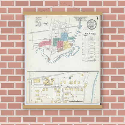 Old map wall art mockup — magnetic wood frame on brick wall — Sanborn Fire Insurance Map from Conneaut, Ashtabula County, Ohio (1893), Sheet #0001