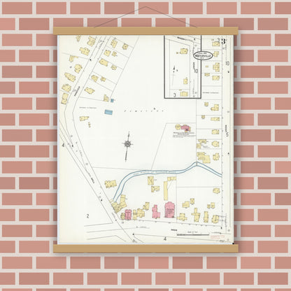 Old map wall art mockup — magnetic wood frame on brick wall — Sanborn Fire Insurance Map from Waterville, Oneida County, New York (1912), Sheet #0003
