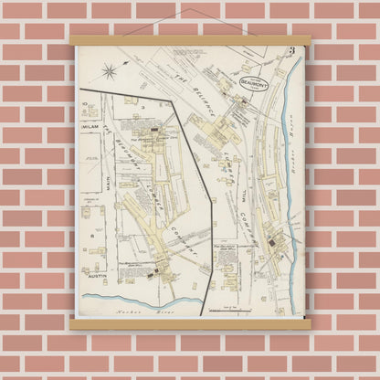 Old map wall art mockup — magnetic wood frame on brick wall — Sanborn Fire Insurance Map from Beaumont, Jefferson County, Texas (1885), Sheet #0003