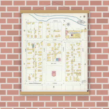 Old map wall art mockup — magnetic wood frame on brick wall — Sanborn Fire Insurance Map from Chippewa Falls, Chippewa County, Wisconsin (1903), Sheet #0009