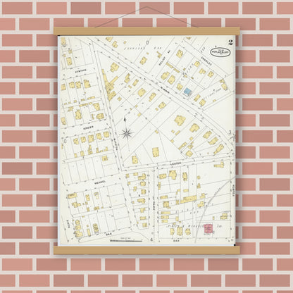 Old map wall art mockup — magnetic wood frame on brick wall — Sanborn Fire Insurance Map from Poplar Bluff, Butler County, Missouri (1901), Sheet #0002