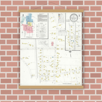 Old map wall art mockup — magnetic wood frame on brick wall — Sanborn Fire Insurance Map from Medfield, Norfolk County, Massachusetts (1933) - Complete Map Set