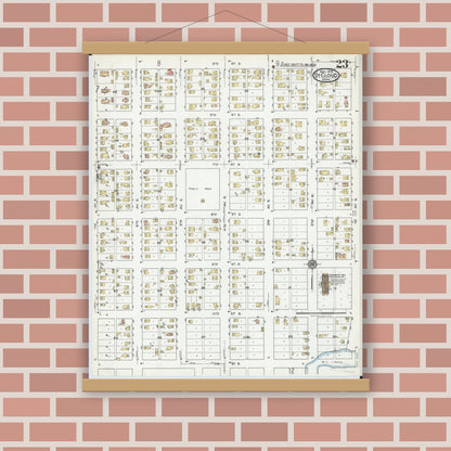 Old map wall art mockup — magnetic wood frame on brick wall — Sanborn Fire Insurance Map from Saint Cloud, Stearns, Benton, and Sherburne Counties, Minnesota (1919), Sheet #0023