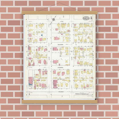 Old map wall art mockup — magnetic wood frame on brick wall — Sanborn Fire Insurance Map from Ironton, Lawrence County, Ohio (1916), Sheet #0005
