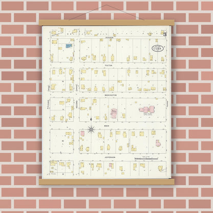 Old map wall art mockup — magnetic wood frame on brick wall — Sanborn Fire Insurance Map from Cuba, Fulton County, Illinois (1909), Sheet #0003