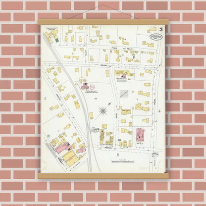 Old map wall art mockup — magnetic wood frame on brick wall — Sanborn Fire Insurance Map from Stoughton, Norfolk County, Massachusetts (1901), Sheet #0003