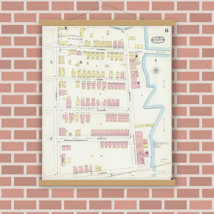 Old map wall art mockup — magnetic wood frame on brick wall — Sanborn Fire Insurance Map from Burlington, Burlington County, New Jersey (1896), Sheet #0006
