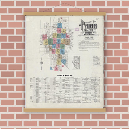 Old map wall art mockup — magnetic wood frame on brick wall — Sanborn Fire Insurance Map from Paris, Edgar County, Illinois (1916) - Complete Map Set