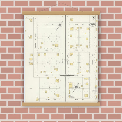 Old map wall art mockup — magnetic wood frame on brick wall — Sanborn Fire Insurance Map from Dawson, Navarro County, Texas (1921), Sheet #0005