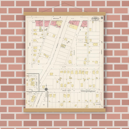 Old map wall art mockup — magnetic wood frame on brick wall — Sanborn Fire Insurance Map from Glendale, Los Angeles County, California (1912), Sheet #0008