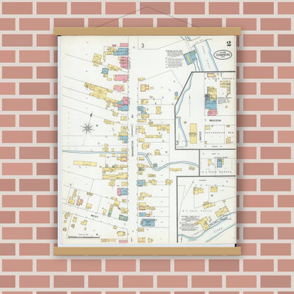 Old map wall art mockup — magnetic wood frame on brick wall — Sanborn Fire Insurance Map from Cedarburg, Ozaukee County, Wisconsin (1900), Sheet #0002