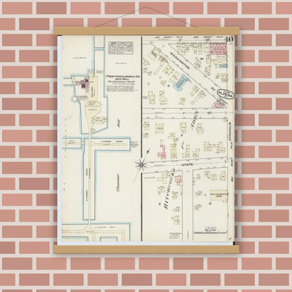 Old map wall art mockup — magnetic wood frame on brick wall — Sanborn Fire Insurance Map from Alpena, Alpena County, Michigan (1884), Sheet #0010