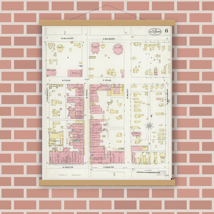 Old map wall art mockup — magnetic wood frame on brick wall — Sanborn Fire Insurance Map from Sherman, Grayson County, Texas (1897), Sheet #0006