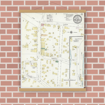 Old map wall art mockup — magnetic wood frame on brick wall — Sanborn Fire Insurance Map from Sinclairville, Chautauqua County, New York (1910), Sheet #0001