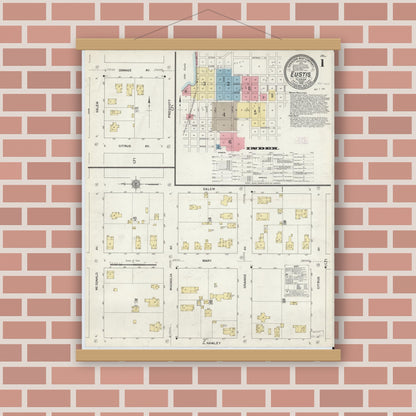 Old map wall art mockup — magnetic wood frame on brick wall — Sanborn Fire Insurance Map from Eustis, Lake County, Florida (1912) - Complete Map Set