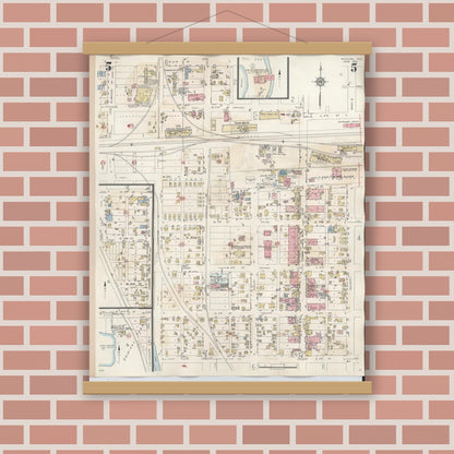 Old map wall art mockup — magnetic wood frame on brick wall — Sanborn Fire Insurance Map from Mission, Hidalgo County, Texas (1949), Sheet #0005