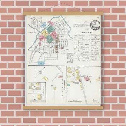 Old map wall art mockup — magnetic wood frame on brick wall — Sanborn Fire Insurance Map from Greenville, Darke County, Ohio (1892) - Complete Map Set