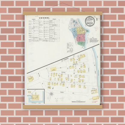 Old map wall art mockup — magnetic wood frame on brick wall — Sanborn Fire Insurance Map from Chautauqua, Chautauqua County, New York (1896), Sheet #0001