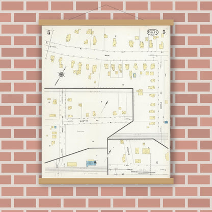 Old map wall art mockup — magnetic wood frame on brick wall — Sanborn Fire Insurance Map from Ripley, Chautauqua County, New York (1924), Sheet #0005