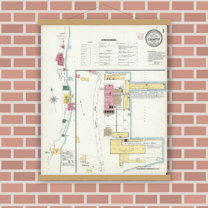 Old map wall art mockup — magnetic wood frame on brick wall — Sanborn Fire Insurance Map from Edgewater, Bergen County, New Jersey (1908) - Complete Map Set