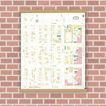 Old map wall art mockup — magnetic wood frame on brick wall — Sanborn Fire Insurance Map from Atlantic, Cass County, Iowa (1908), Sheet #0002