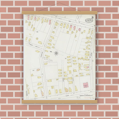Old map wall art mockup — magnetic wood frame on brick wall — Sanborn Fire Insurance Map from Glens Falls, Warren County, New York (1895), Sheet #0003