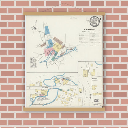 Old map wall art mockup — magnetic wood frame on brick wall — Sanborn Fire Insurance Map from Ipswich, Essex County, Massachusetts (1892) - Complete Map Set