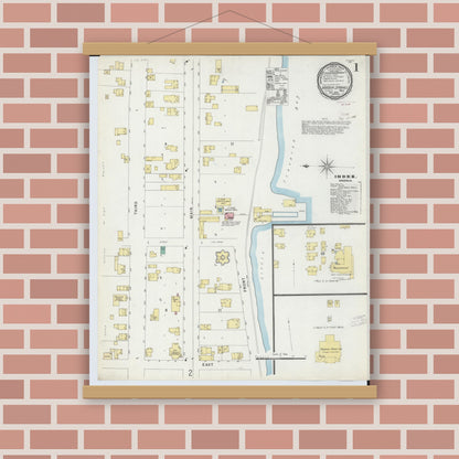 Old map wall art mockup — magnetic wood frame on brick wall — Sanborn Fire Insurance Map from Harbor Springs, Emmet County, Michigan (1896) - Complete Map Set