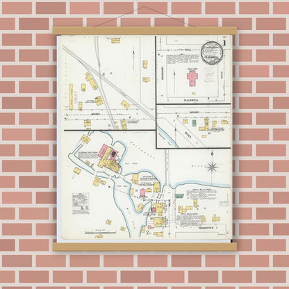 Old map wall art mockup — magnetic wood frame on brick wall — Sanborn Fire Insurance Map from Plainwell, Allegan County, Michigan (1899) - Complete Map Set