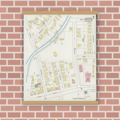 Old map wall art mockup — magnetic wood frame on brick wall — Sanborn Fire Insurance Map from Port Jervis, Orange County, New York (1894), Sheet #0007