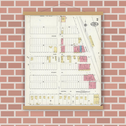 Old map wall art mockup — magnetic wood frame on brick wall — Sanborn Fire Insurance Map from Lake Wales, Polk County, Florida (1920), Sheet #0002