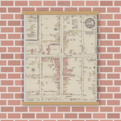 Old map wall art mockup — magnetic wood frame on brick wall — Sanborn Fire Insurance Map from Salem, Independent Cities, Virginia (1886), Sheet #0001