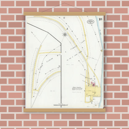 Old map wall art mockup — magnetic wood frame on brick wall — Sanborn Fire Insurance Map from Orange, Orange County, Texas (1901), Sheet #0010